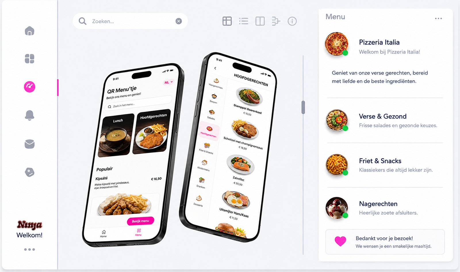 Voorbeeld van een digitale QR-menukaart op mobiel – QR Menu’tje demo voor horeca